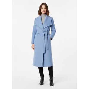 Cole Haan Signature Blue Wool Blend Wrap Coat Shawl Collar Belted  Size 10‎